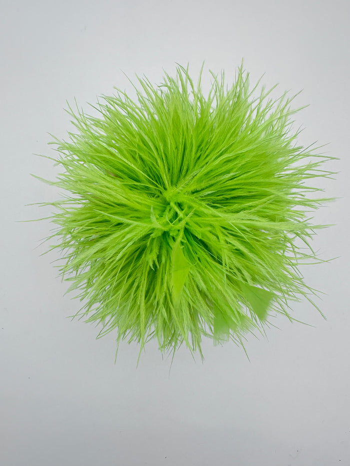 Apple Green Ostrich Feather Brooch with Triangle Feather Accents