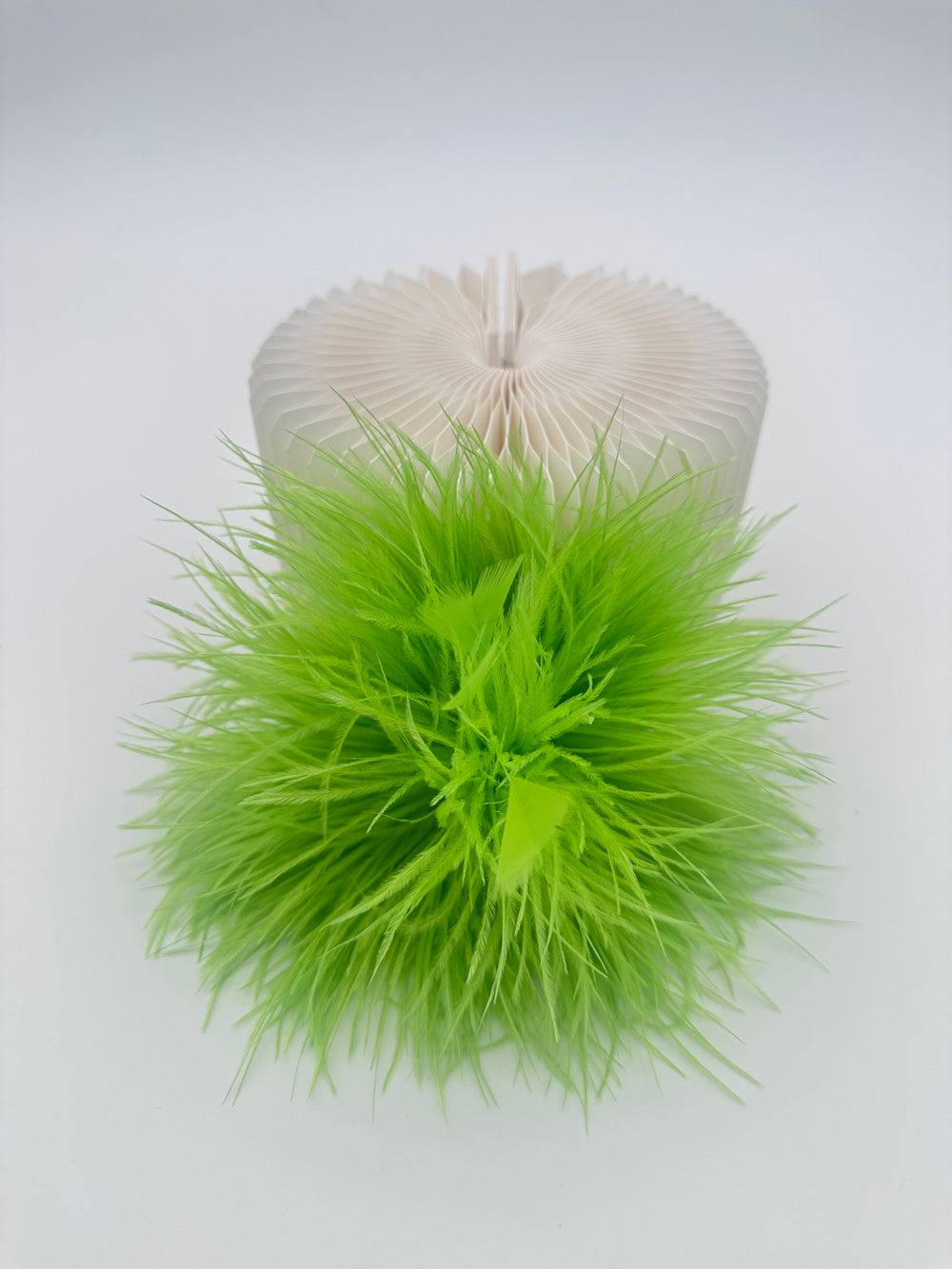 Apple Green Ostrich Feather Brooch with Triangle Feather Accents