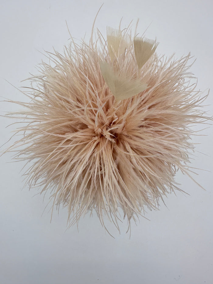 Khaki Ostrich Feather Brooch with Triangle Feather Accents