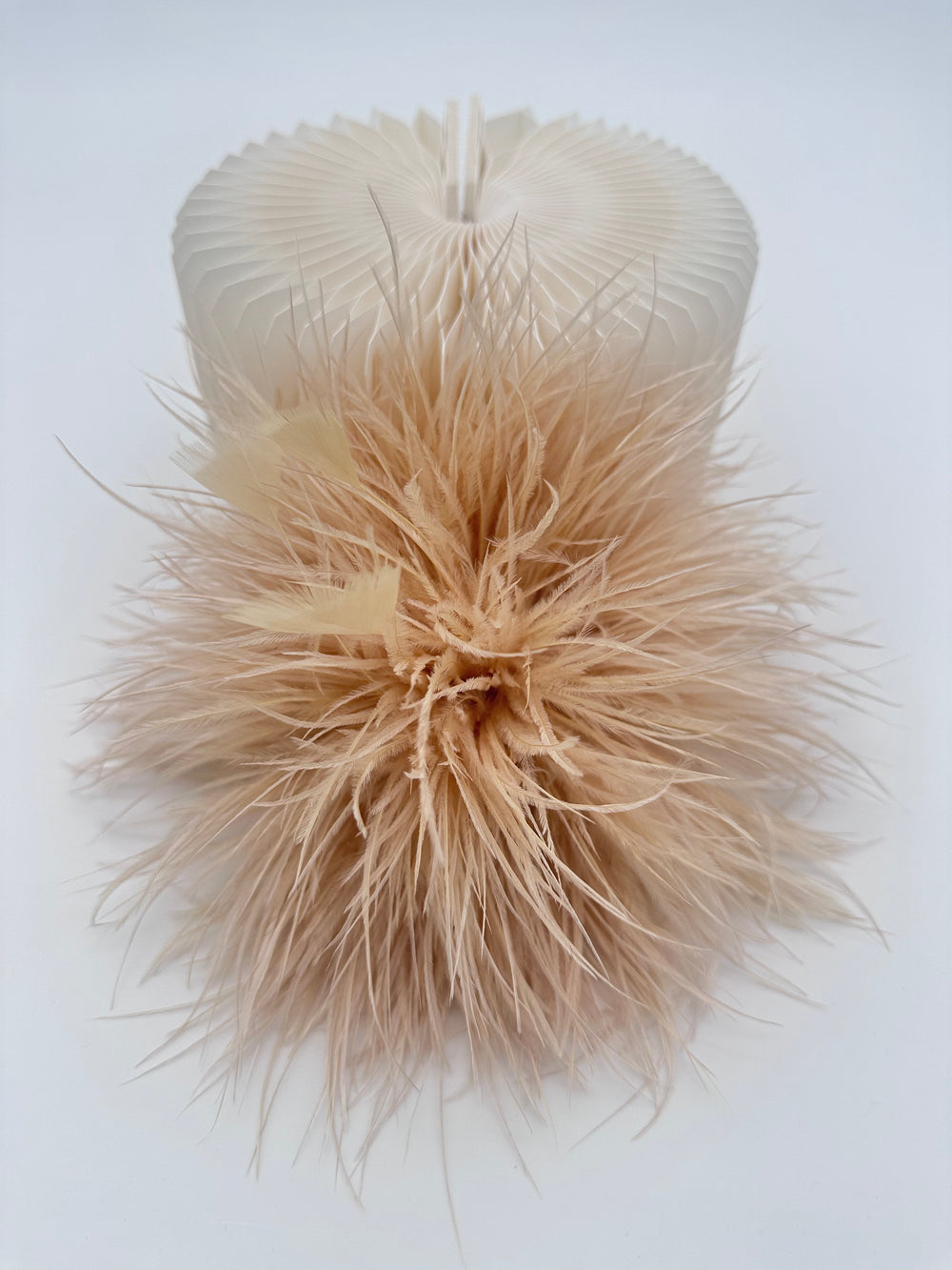 Khaki Ostrich Feather Brooch with Triangle Feather Accents