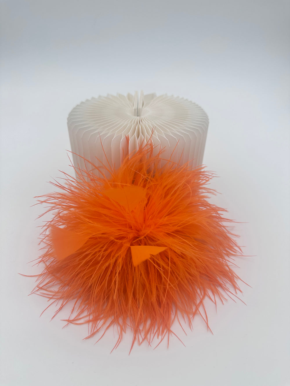 Orange Ostrich Feather Brooch with Triangle Feather Accents