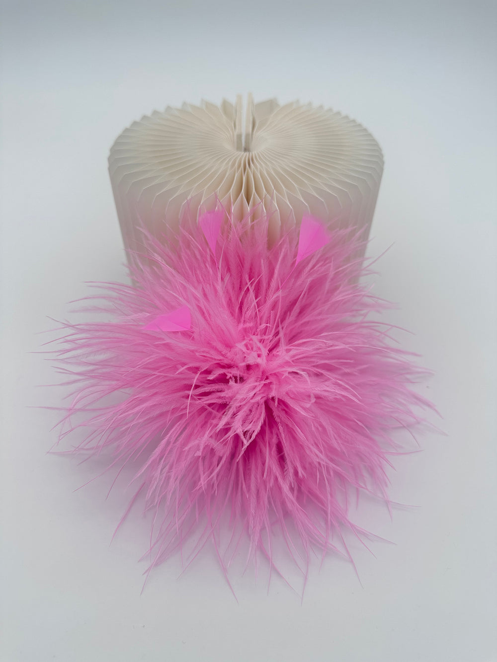 Pink Ostrich Feather Brooch with Triangle Feather Accents