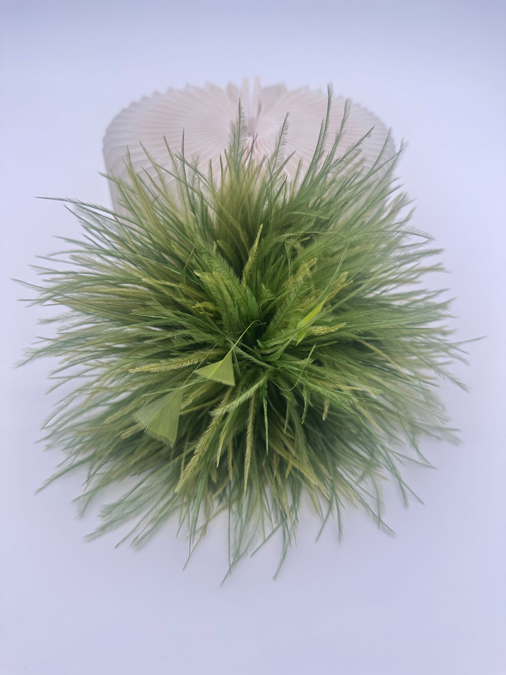 Olive Green Ostrich Feather Brooch with Triangle Feather Accents
