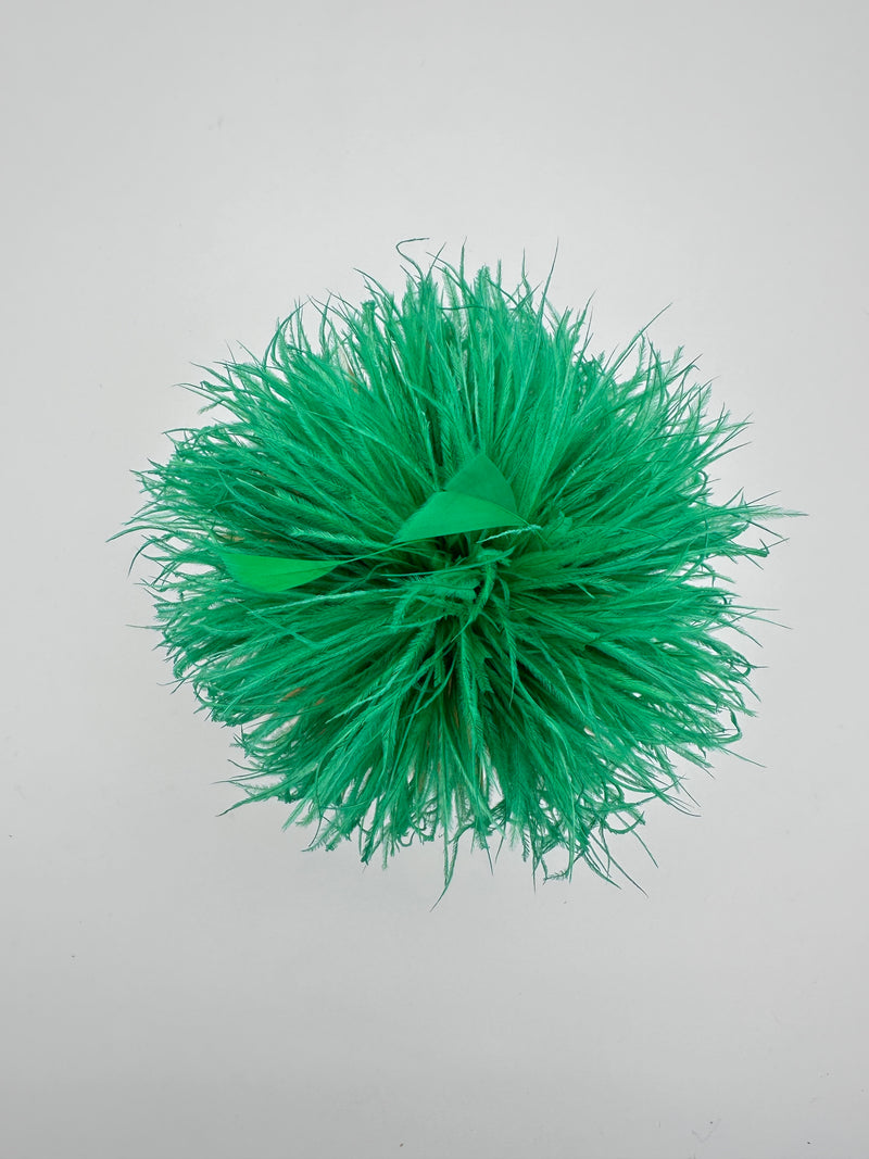 Grass Green Ostrich Feather Brooch with Triangle Feather Accents