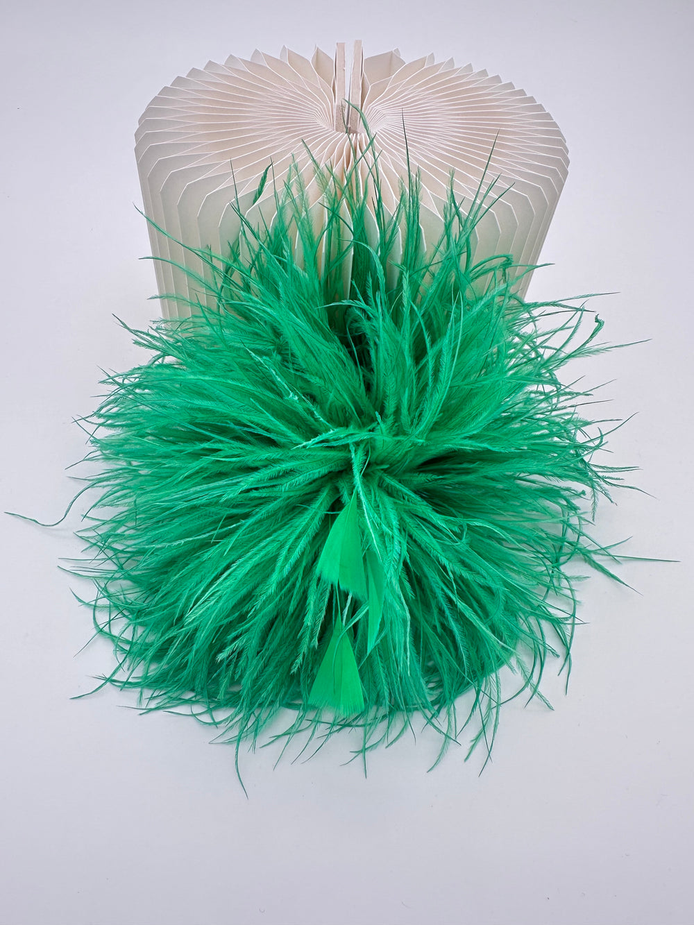 Grass Green Ostrich Feather Brooch with Triangle Feather Accents