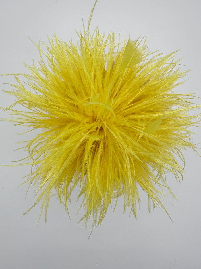 Yellow Ostrich Feather Brooch with Triangle Feather Accents