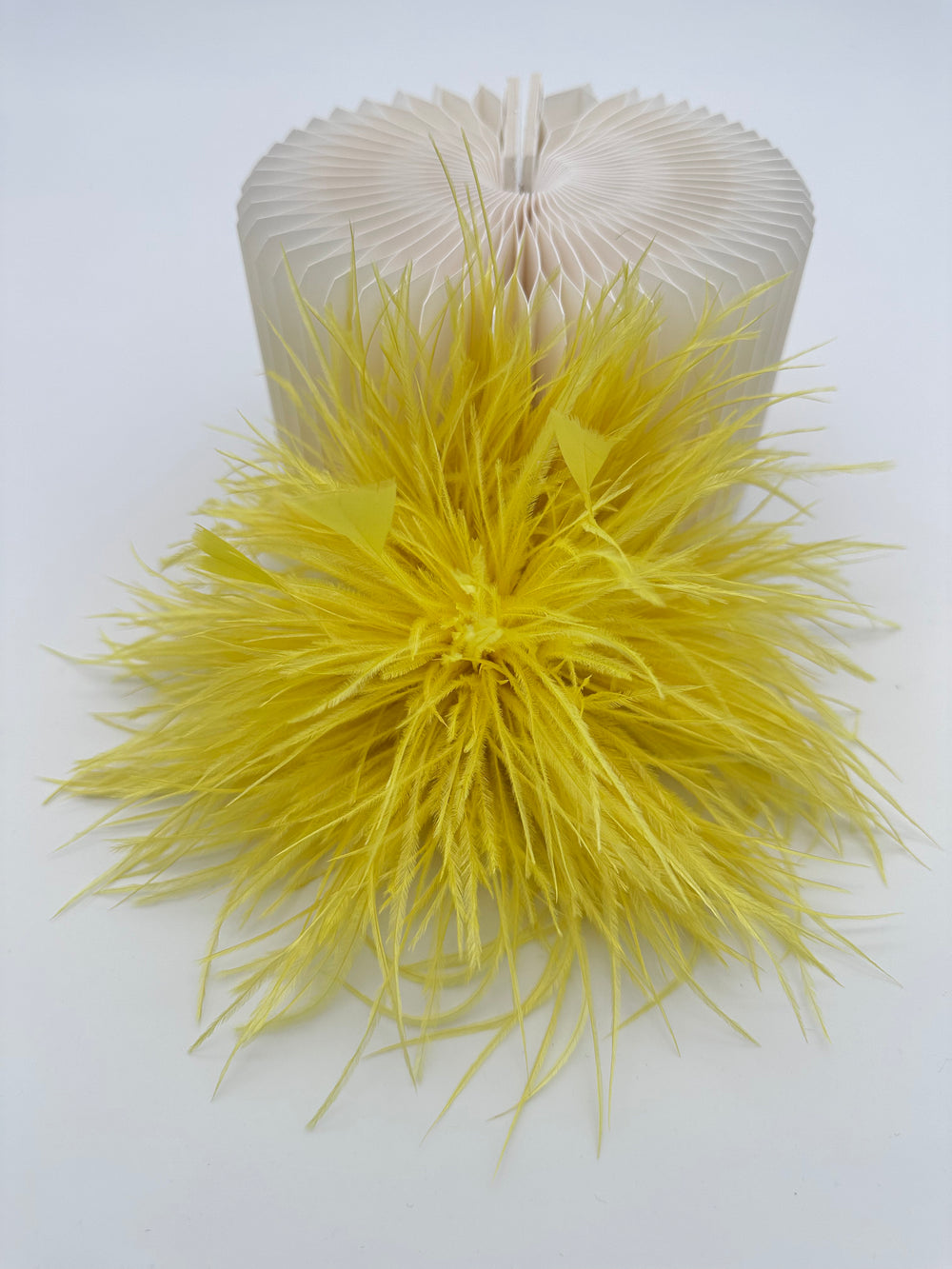 Yellow Ostrich Feather Brooch with Triangle Feather Accents