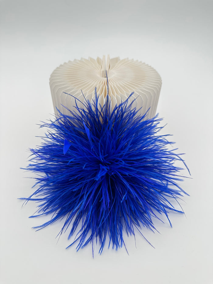 Royal Blue Ostrich Feather Brooch with Triangle Feather Accents