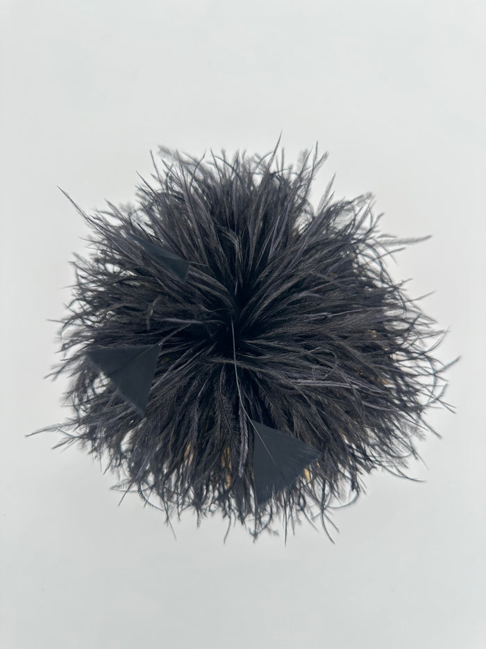 Black Ostrich Feather Brooch with Triangle Feather Accents