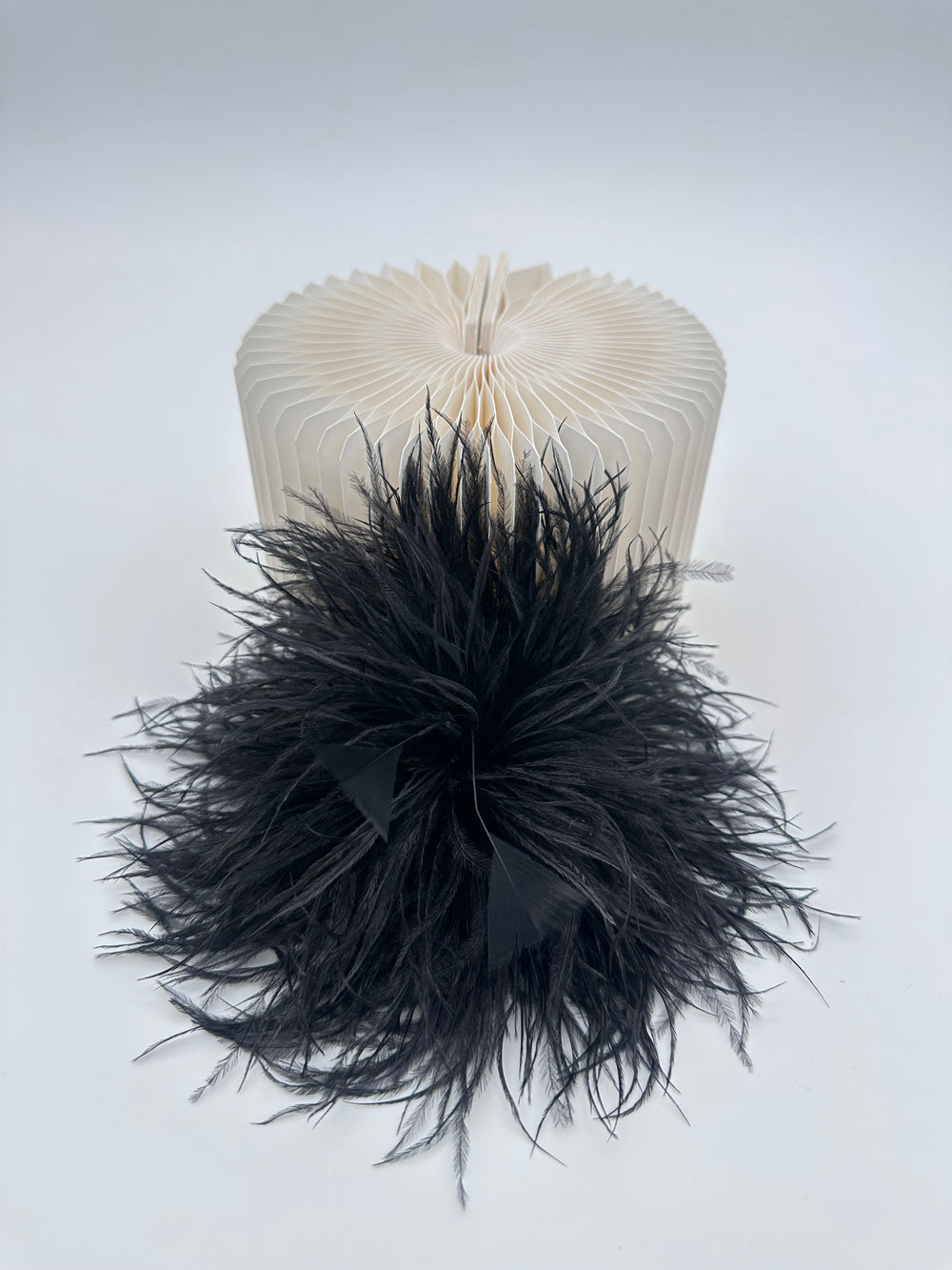 Black Ostrich Feather Brooch with Triangle Feather Accents