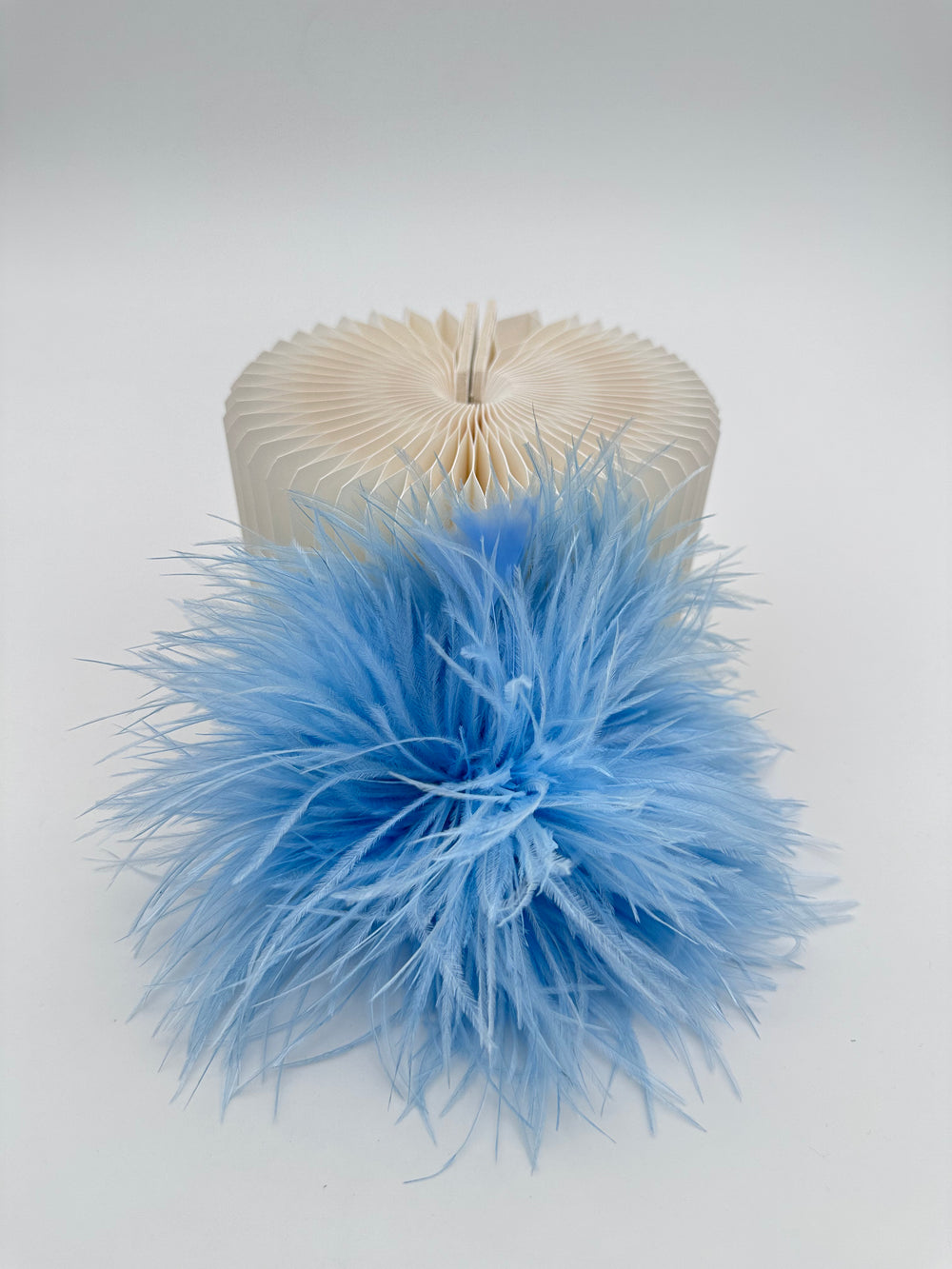 Sky Blue Ostrich Feather Brooch with Triangle Feather Accents