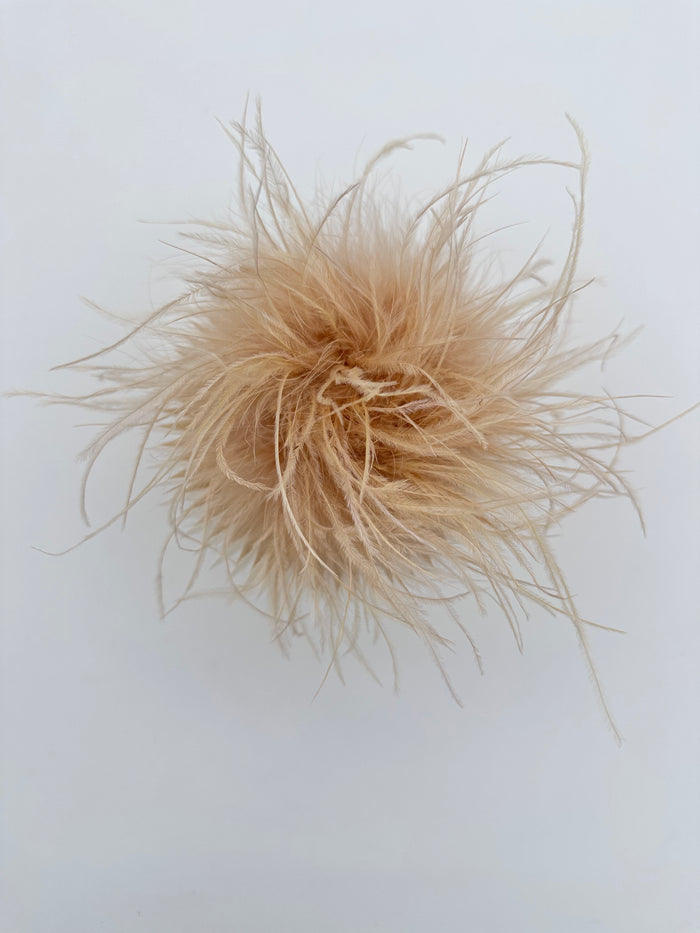 Khaki Marabou Feather Brooch
