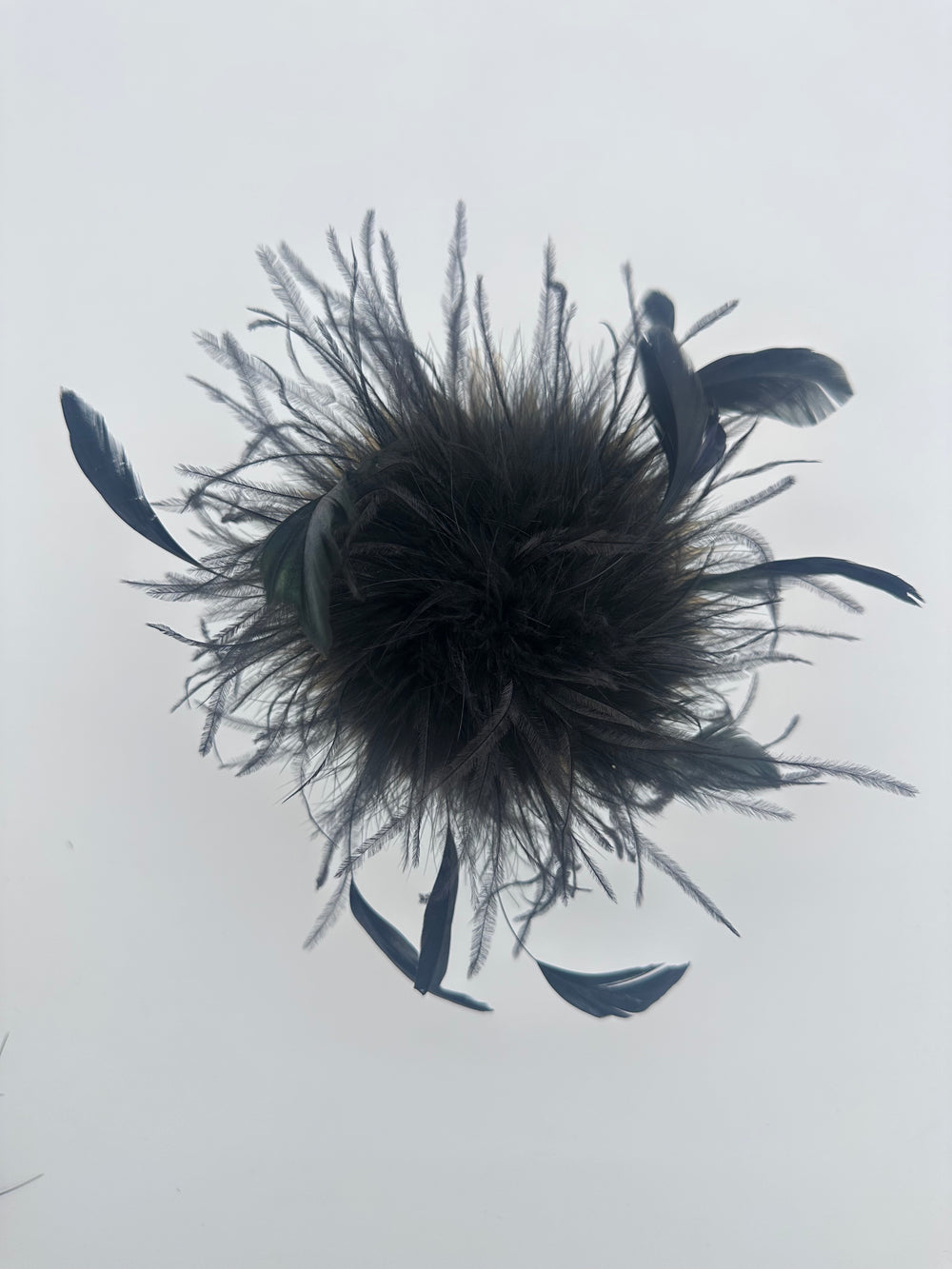 Black Rooster Feather & Ostrich Feather Brooch