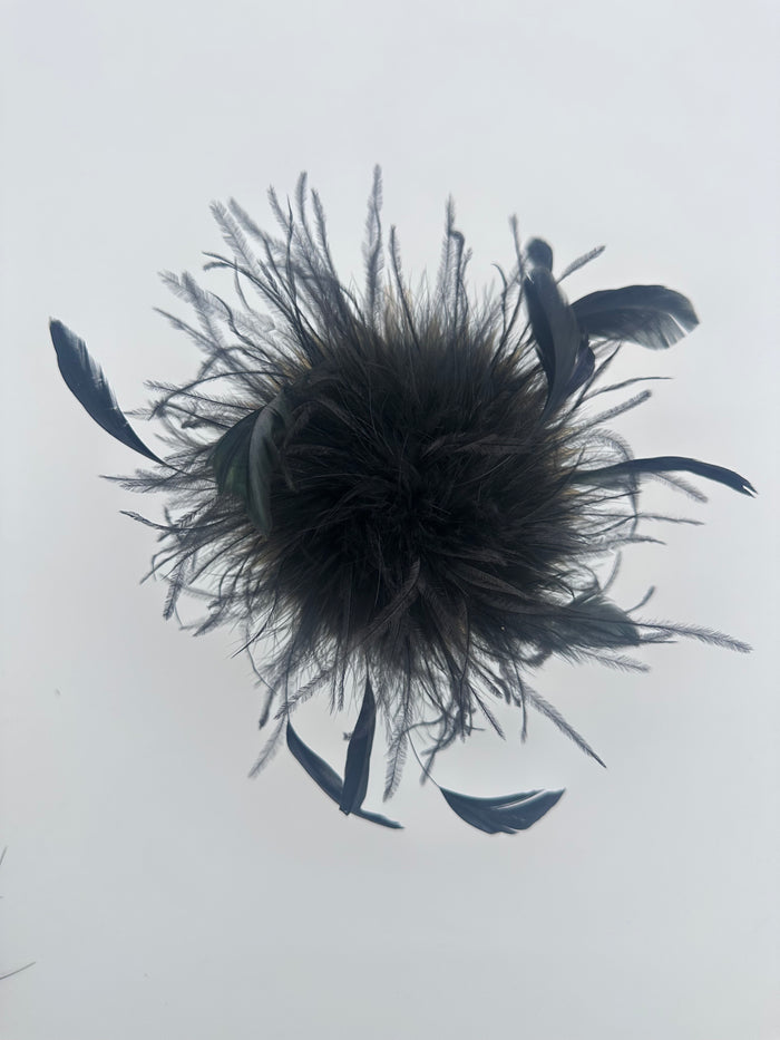 Black Rooster Feather & Ostrich Feather Brooch