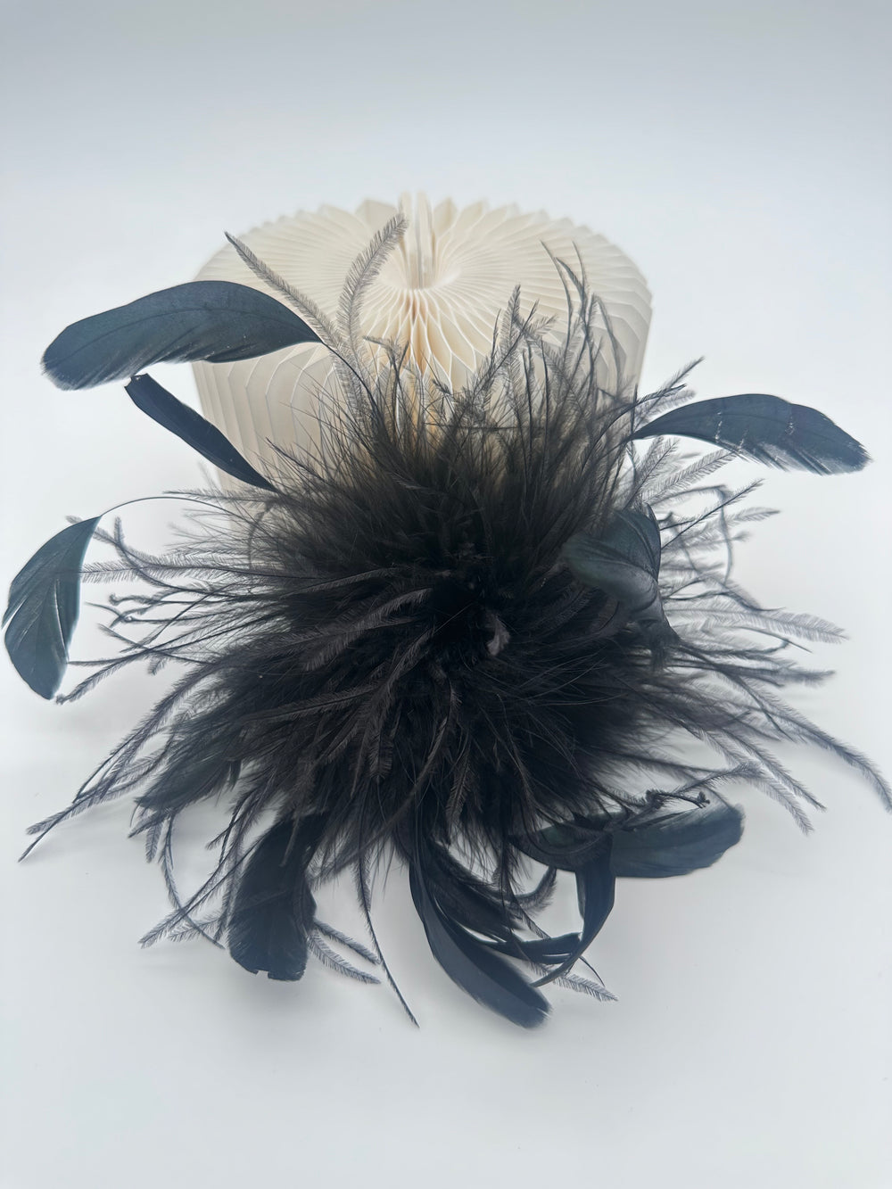 Black Rooster Feather & Ostrich Feather Brooch