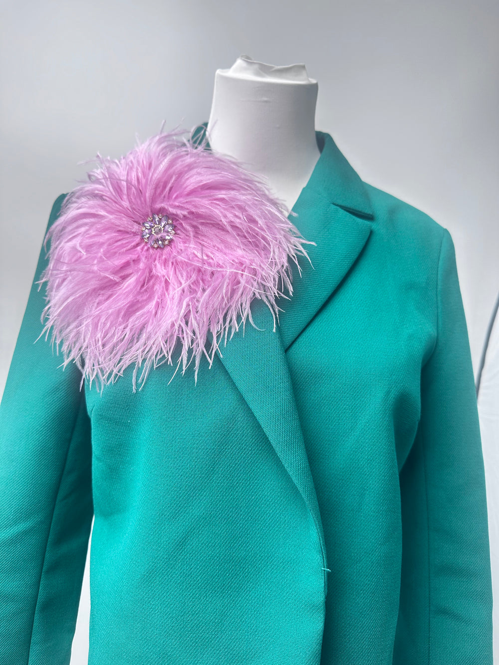 Pink Rhinestone Ostrich Feather Brooch