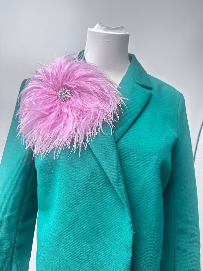 Pink Rhinestone Ostrich Feather Brooch