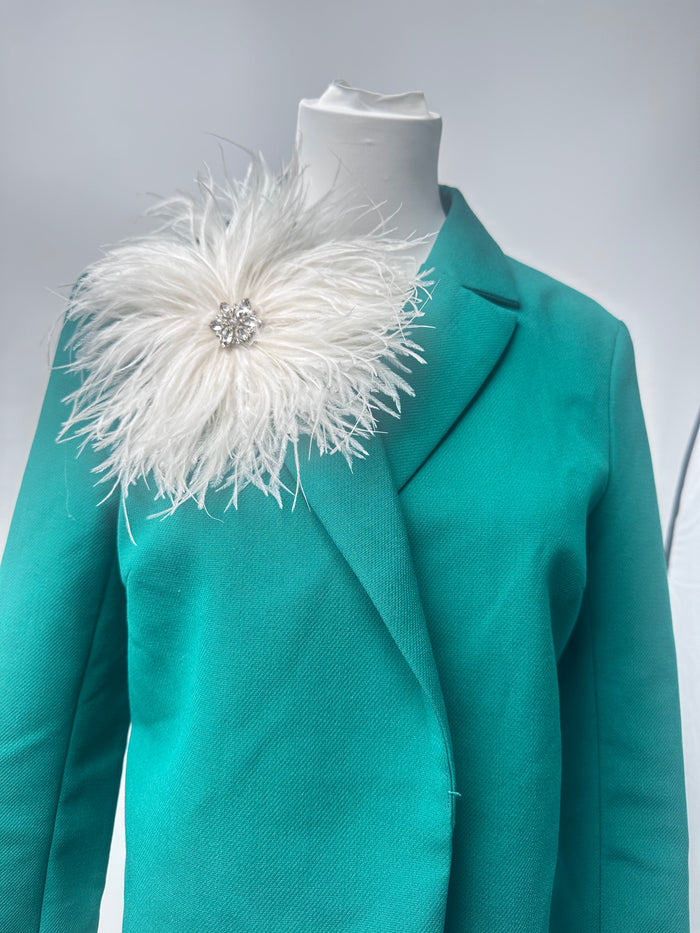 White Rhinestone Ostrich Feather Brooch