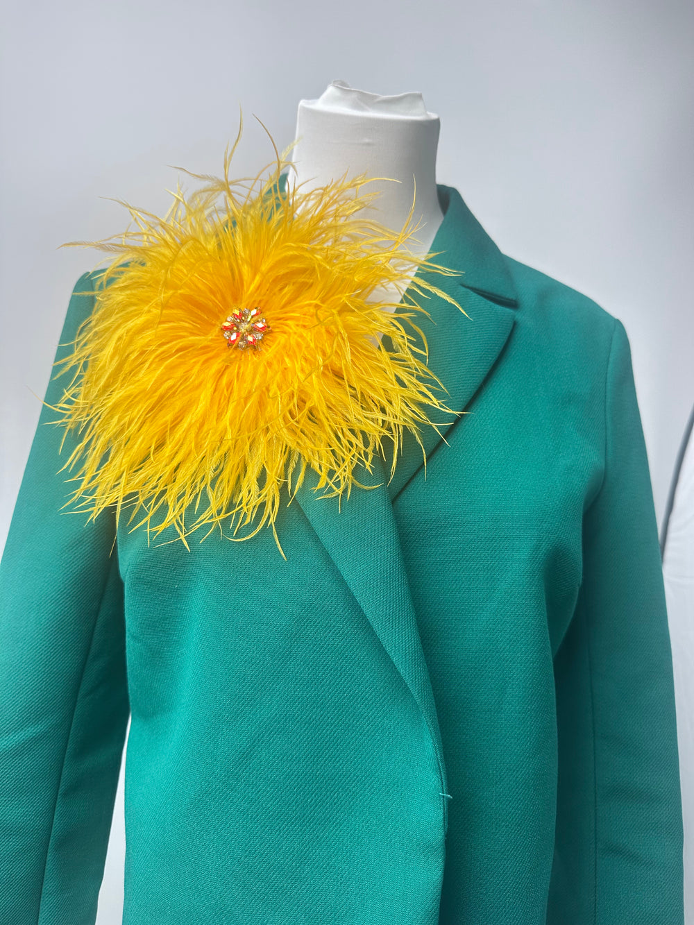 Gold Rhinestone Ostrich Feather Brooch