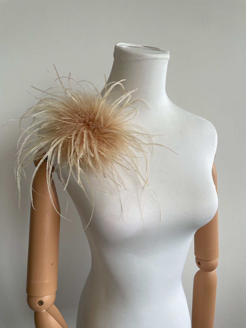 Khaki Marabou Feather Brooch