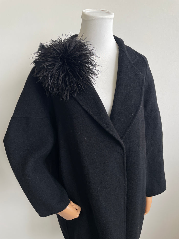 Black Ostrich Feather Brooch with Triangle Feather Accents