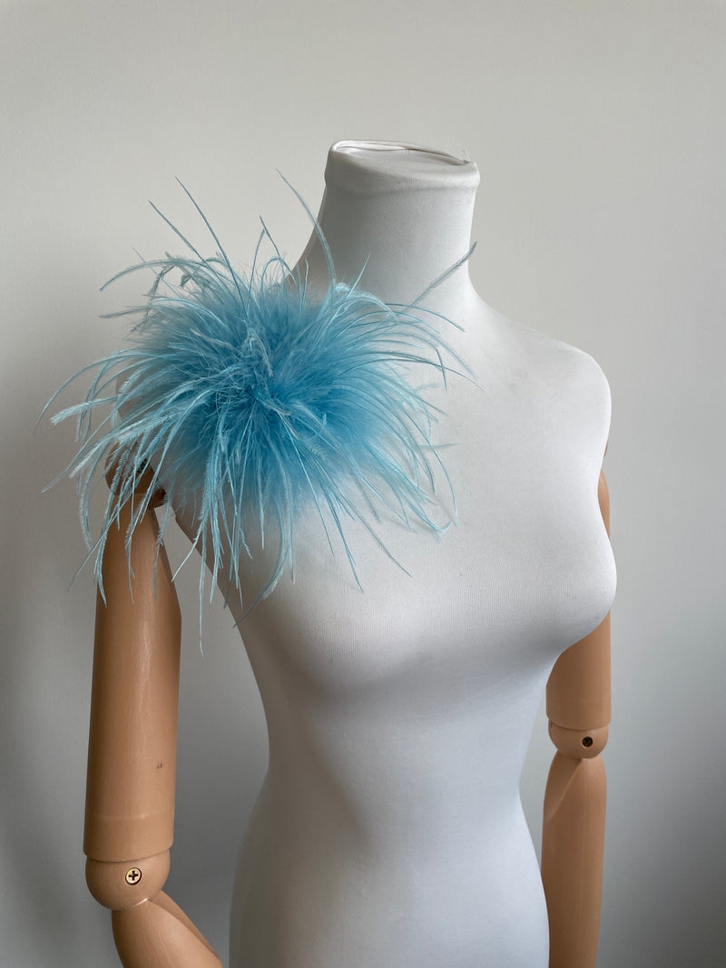 Blue Marabou Feather Brooch