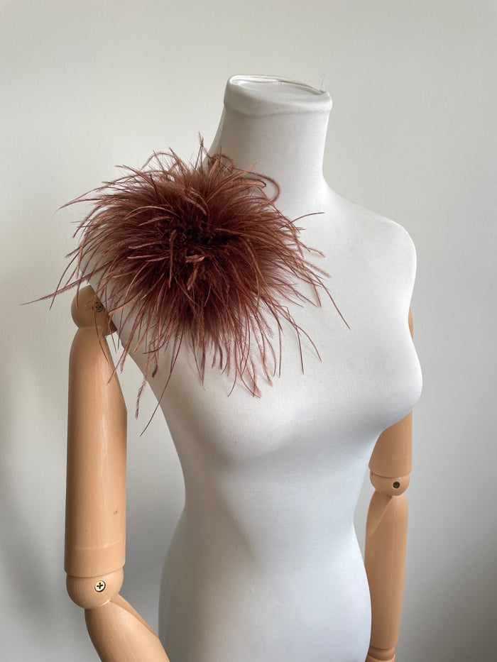 Brown Marabou Feather Brooch