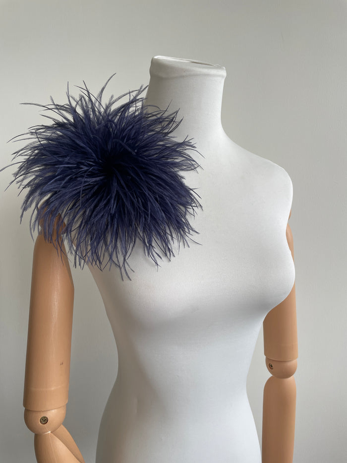 Navy Blue Ostrich Feather Brooch