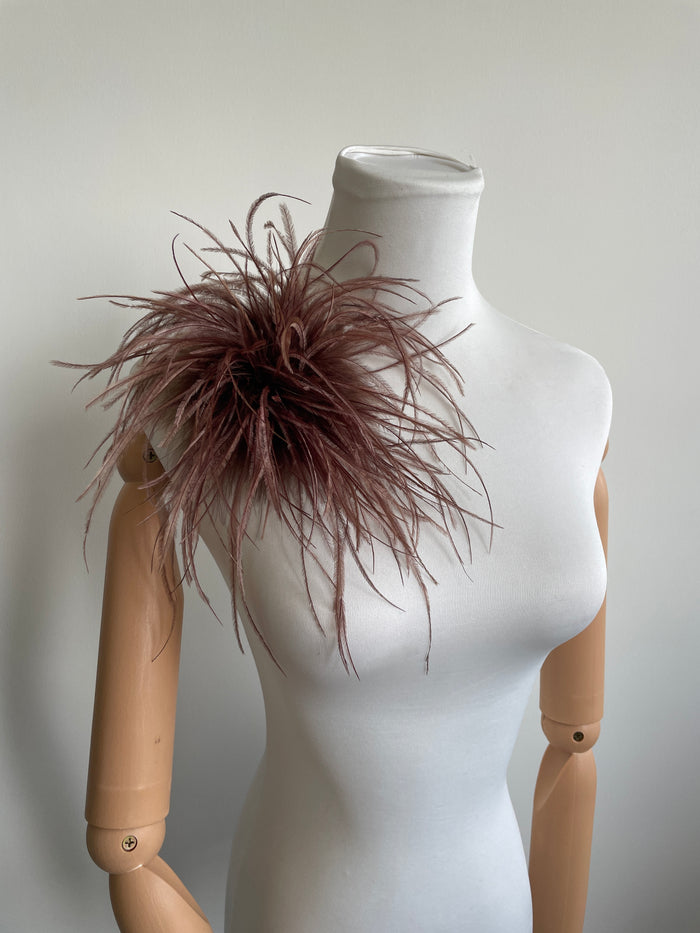 Cocoa Marabou Feather Brooch
