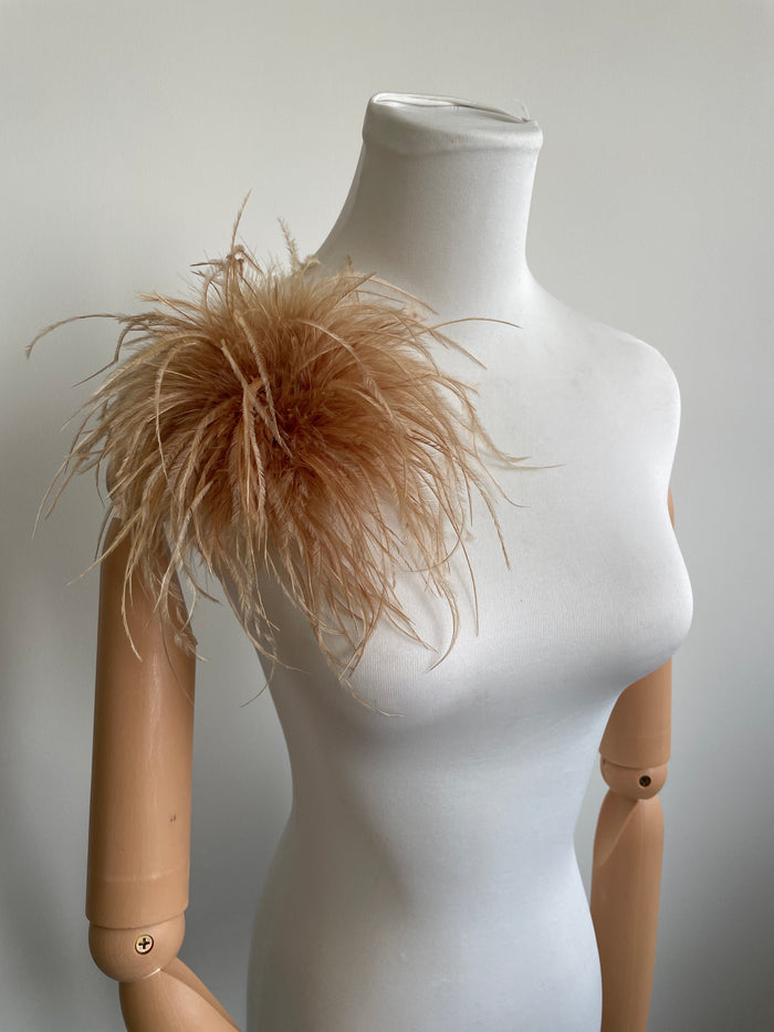 Coffee Marabou Feather Brooch