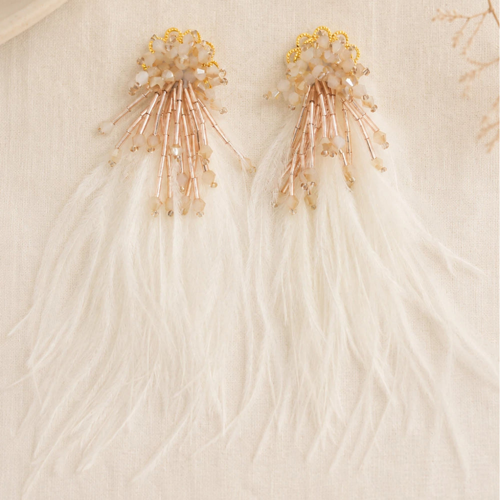 White Ostrich Feather Earrings