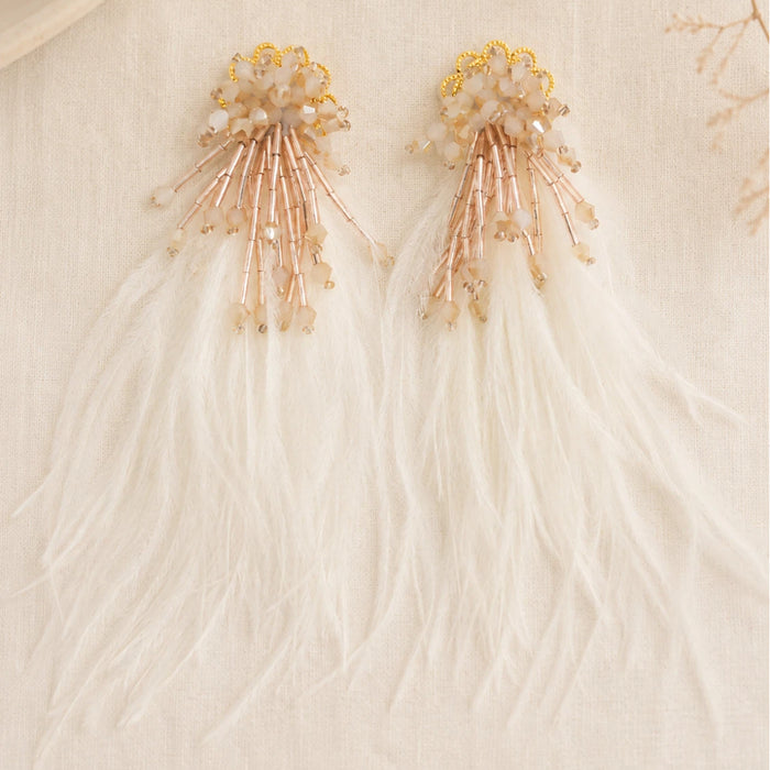 White Ostrich Feather Earrings