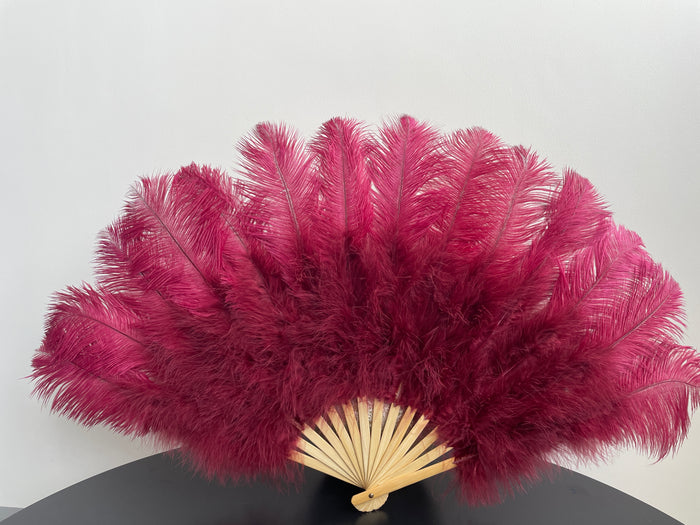 Burgundy Ostrich Feather Fan