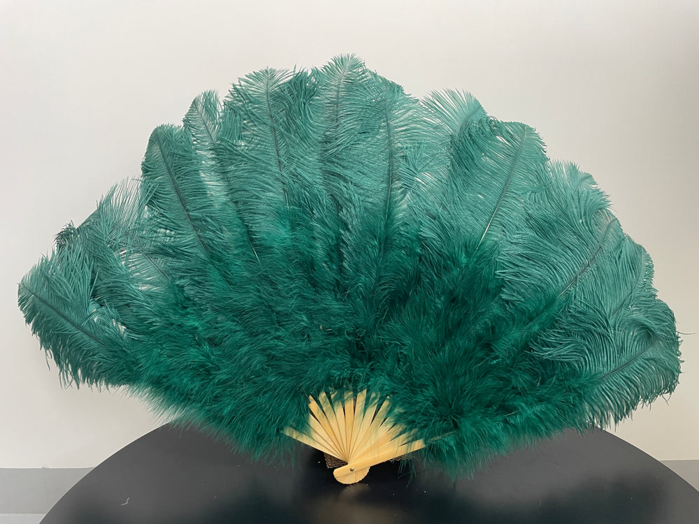 Dark Green Ostrich Feather Fan