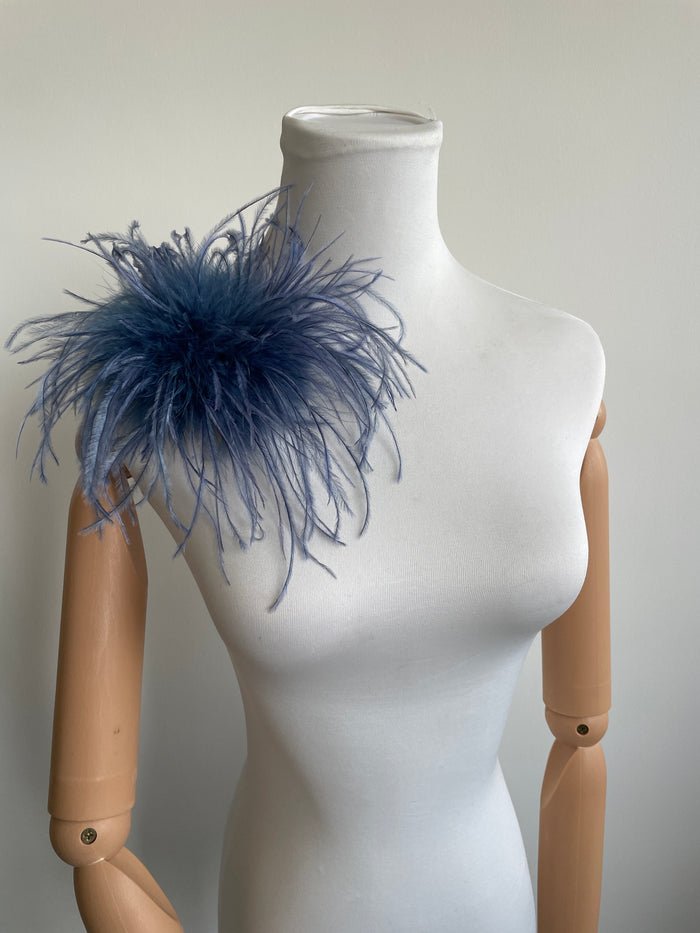 Dusty Blue Marabou Feather Brooch