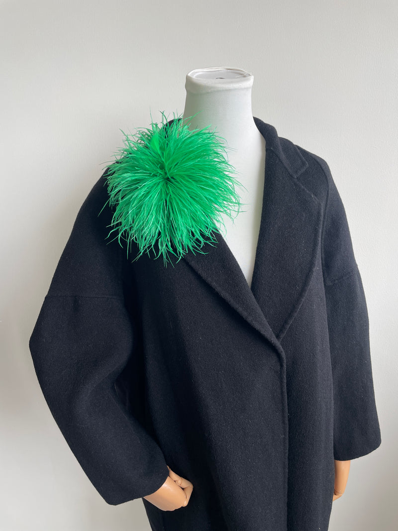 Grass Green Ostrich Feather Brooch with Triangle Feather Accents