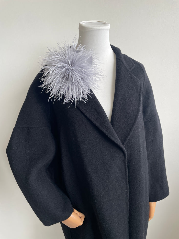 Grey Ostrich Feather Brooch with Triangle Feather Accents