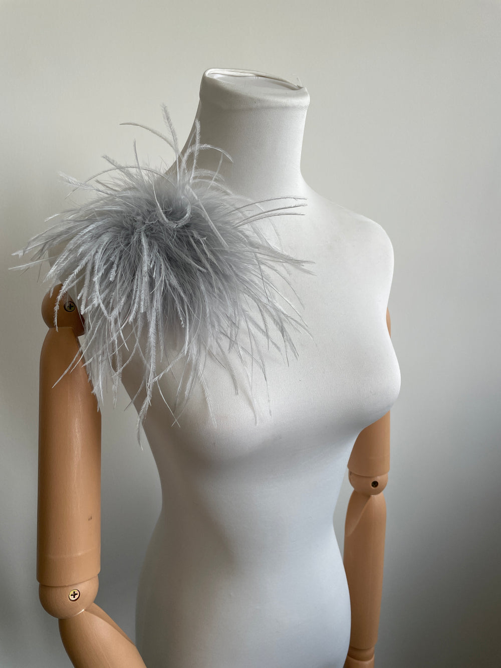 Grey Marabou Feather Brooch