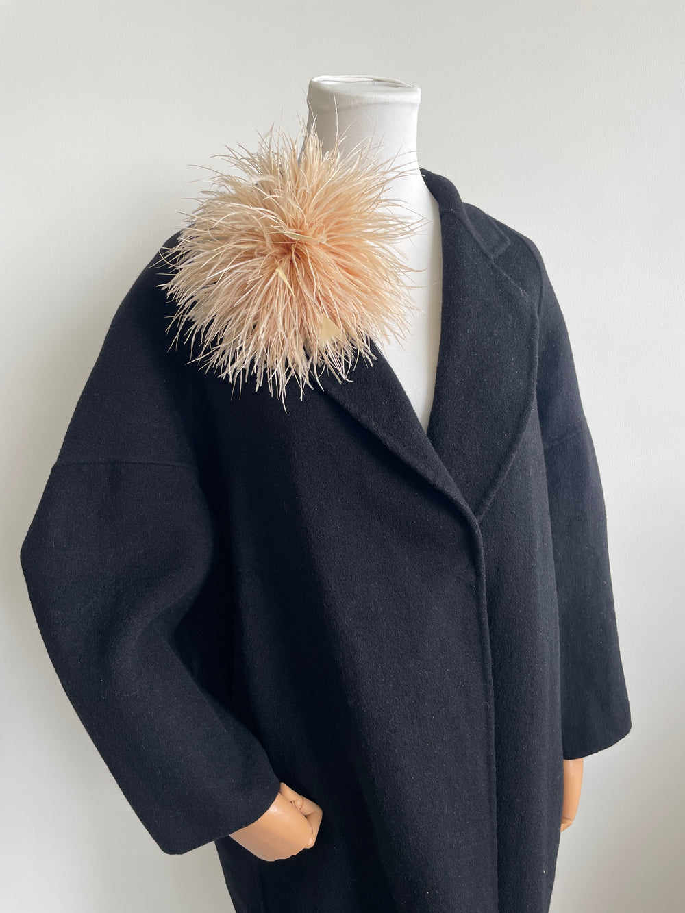 Khaki Ostrich Feather Brooch with Triangle Feather Accents
