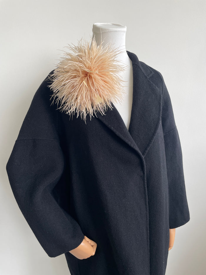 Khaki Ostrich Feather Brooch with Triangle Feather Accents
