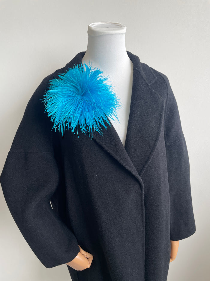 Lake Blue Ostrich Feather Brooch with Triangle Feather Accents
