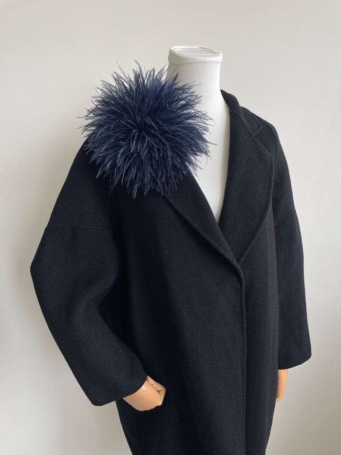 Navy Blue Ostrich Feather Brooch with Triangle Feather Accents