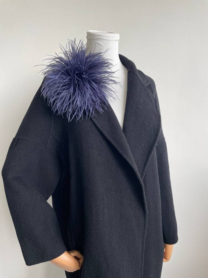 Navy Blue Ostrich Feather Brooch