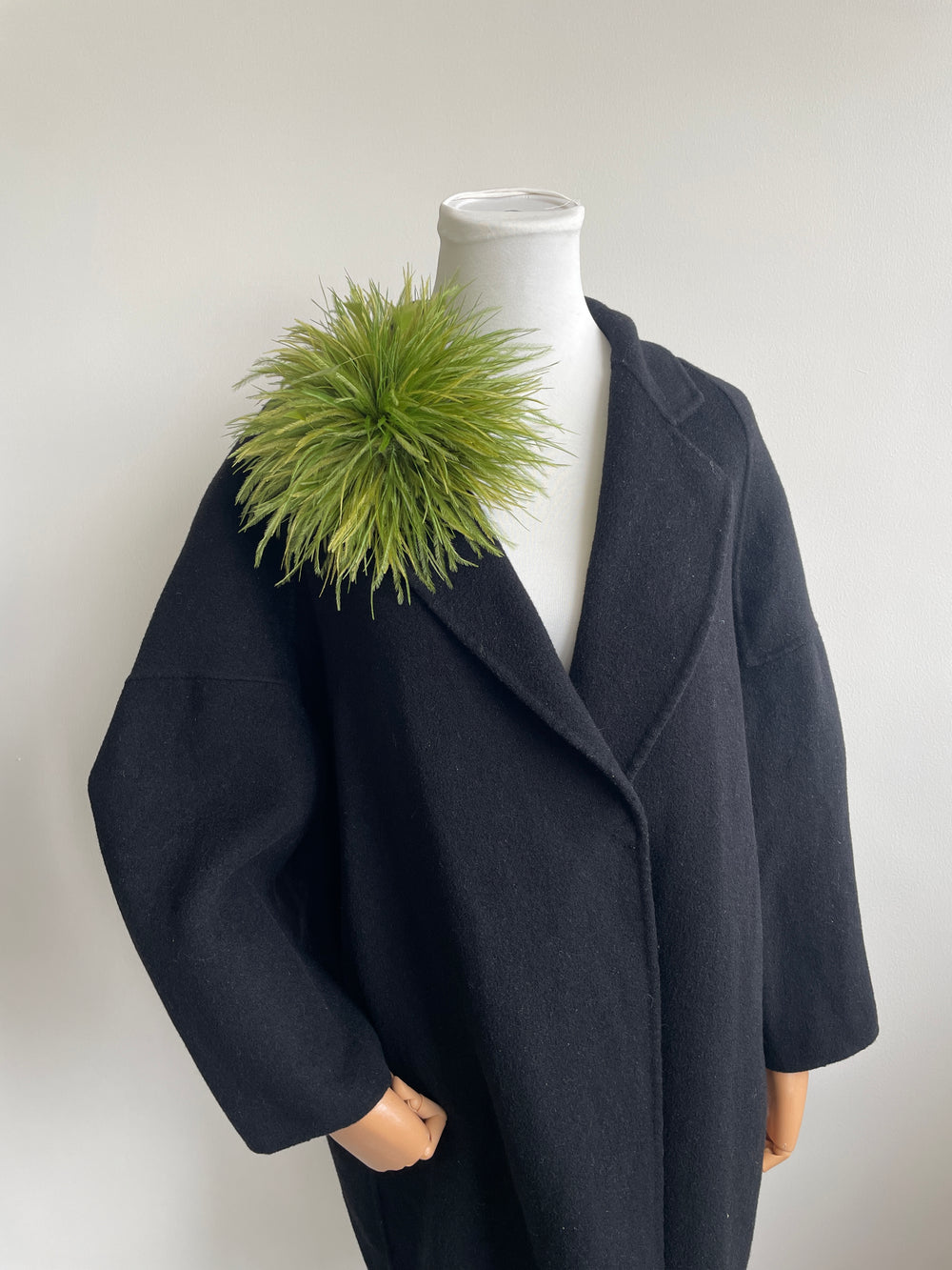 Olive Green Ostrich Feather Brooch with Triangle Feather Accents