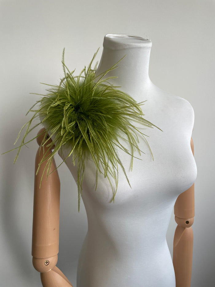 Olive Green Marabou Feather Brooch