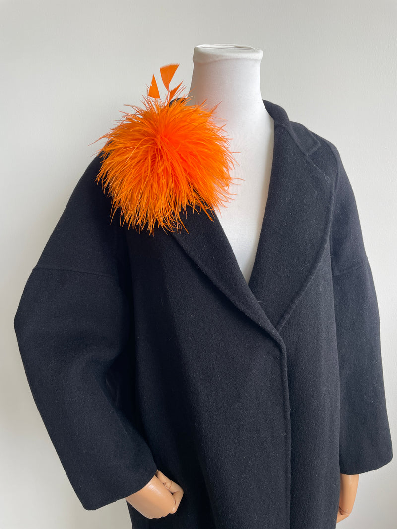 Orange Ostrich Feather Brooch with Triangle Feather Accents