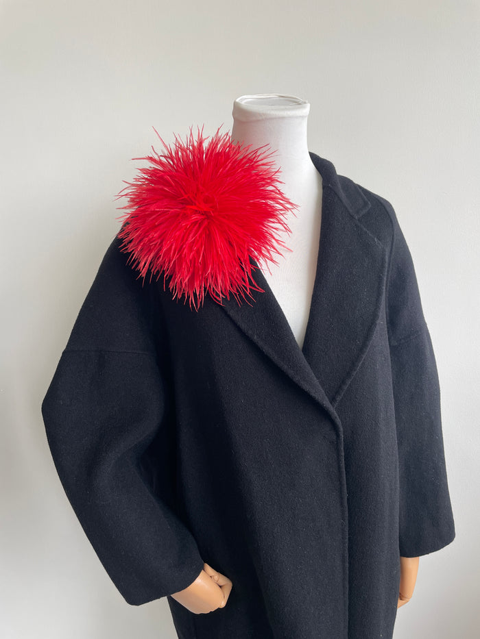 Red Ostrich Feather Brooch with Triangle Feather Accents