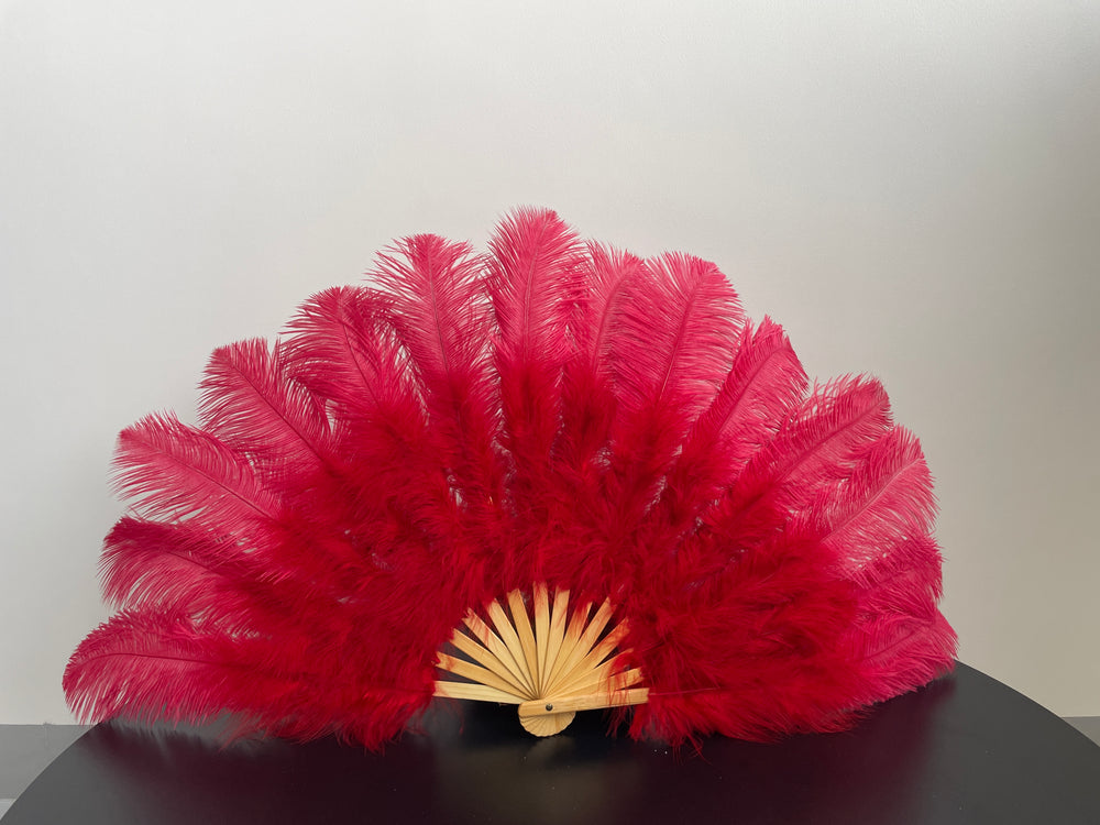 Red Ostrich Feather Fan
