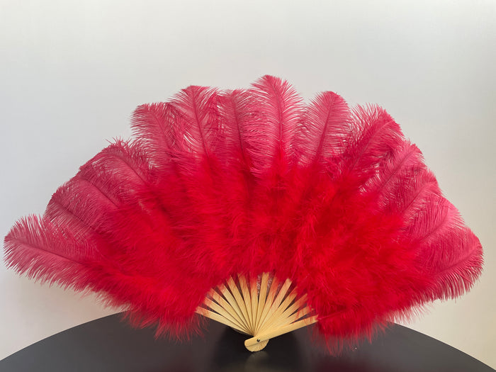 Red Ostrich Feather Fan