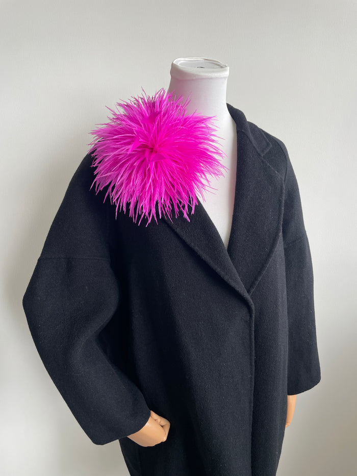 Rose Red Ostrich Feather Brooch with Triangle Feather Accents